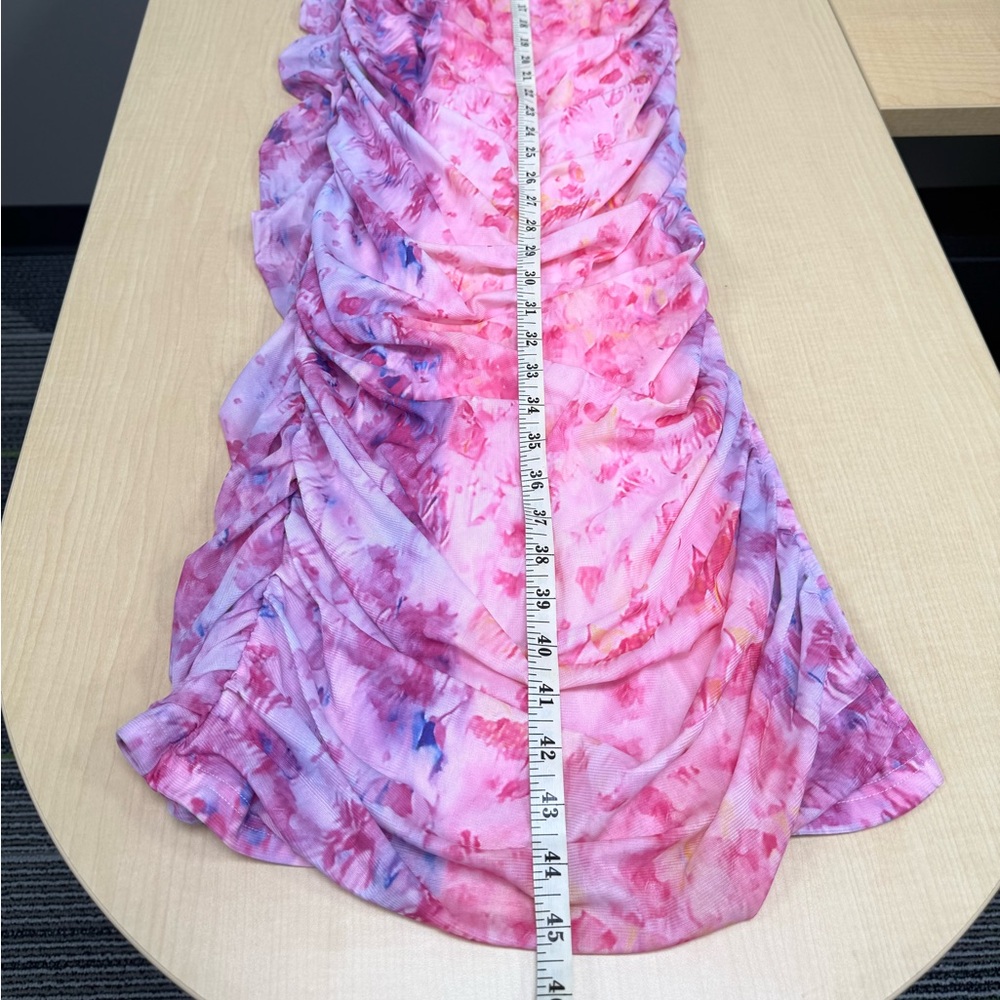 Side Split Thigh Ruched Print Mesh Bodycon Dress - Pink Size Large New w tags - Picture 4 of 12